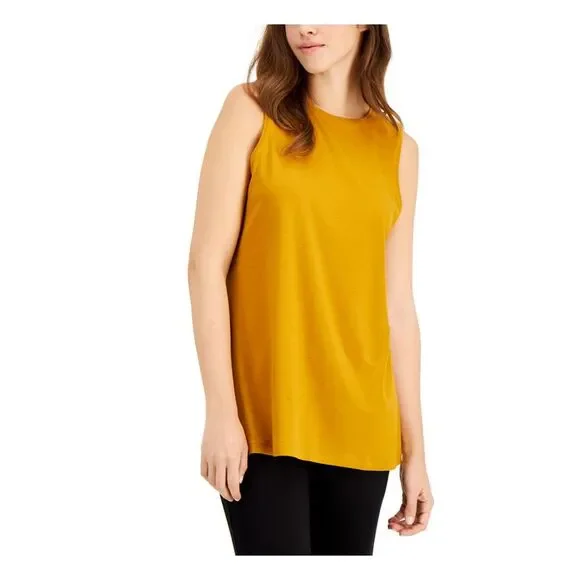 EILEEN FISHER Womens Gold Stretch Crew Neck Tunic Top S - Picture 1 of 4